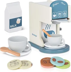 Espresso Machine Toddler Toy Kitchen Sets for Girls and Boys (Coffee magnetic Maker) (White) Play Kitchen Accessories Kids Wooden Coffee Maker Toy 