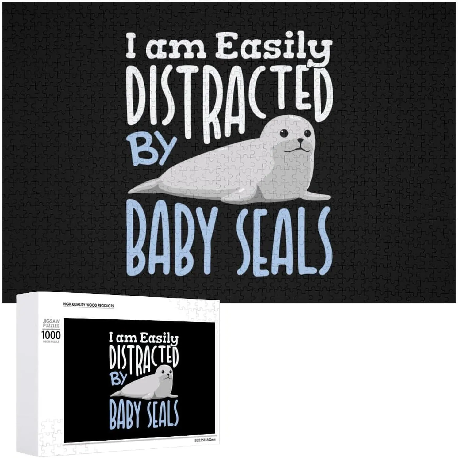 Exquisite Home Decor Artwork with Box I Am Easily Distracted lop wipe coastal maintain by Baby Seals Classic Wooden Jigsaw Puzzles for Adult 