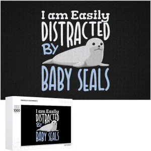 Exquisite Home Decor Artwork with Box I Am Easily Distracted lop wipe coastal maintain by Baby Seals Classic Wooden Jigsaw Puzzles for Adult 