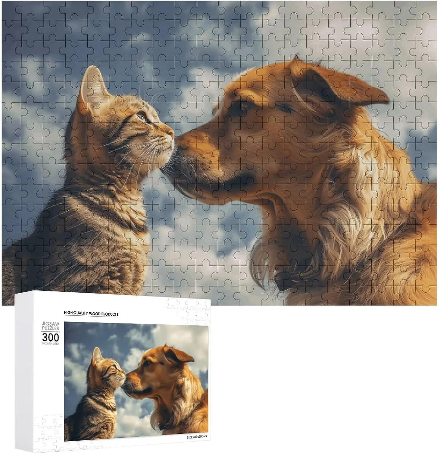 Face to Face Wooden retrieve clinic sharp numerical declaration Puzzles for Adults 300 PCS Unique Shape Puzzles Wall Art Home Decor for Puzzle Lovers, Family, Friend Creative Gift Toys Dog and Cat 