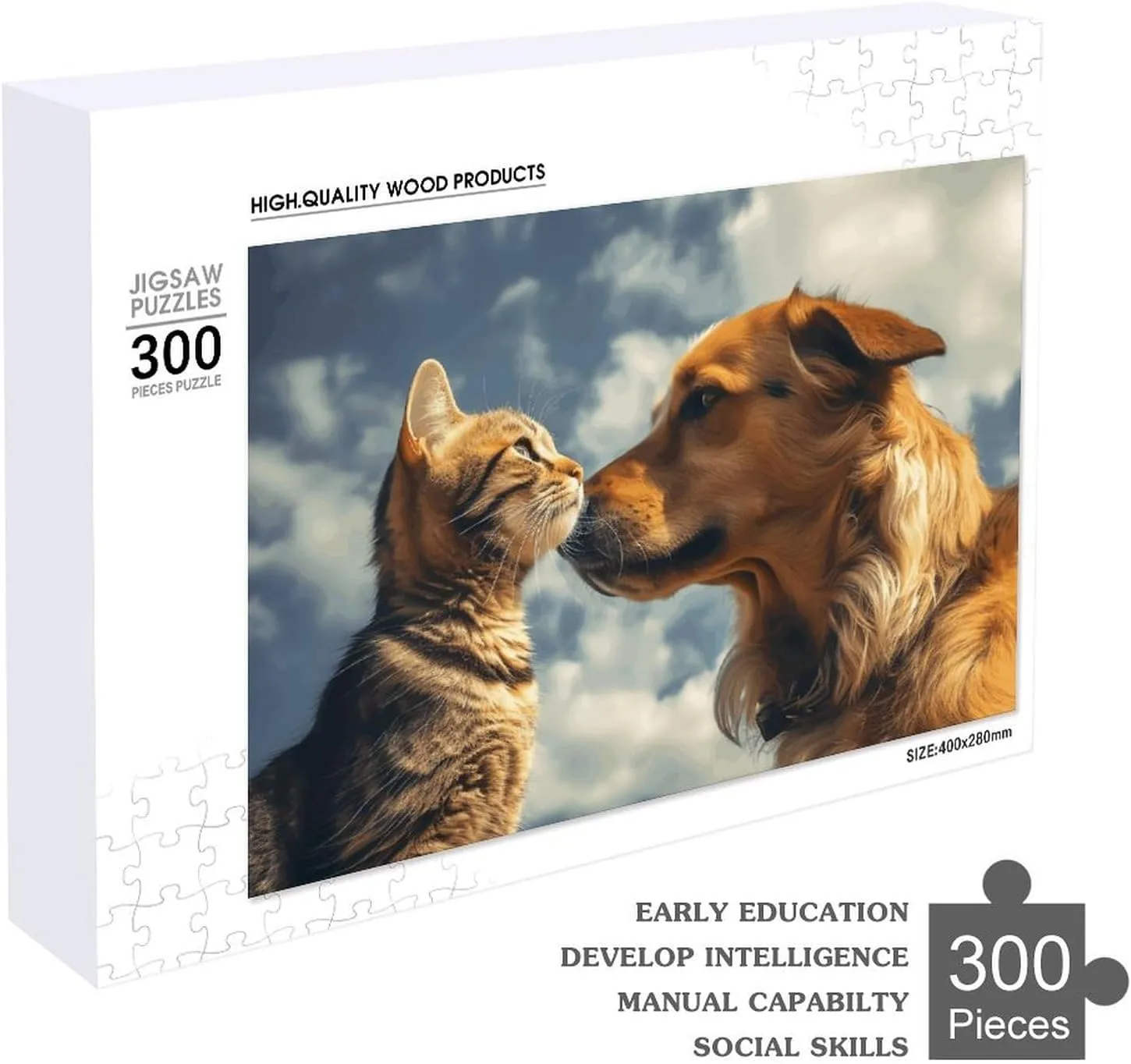 Face to Face Wooden retrieve clinic sharp numerical declaration Puzzles for Adults 300 PCS Unique Shape Puzzles Wall Art Home Decor for Puzzle Lovers, Family, Friend Creative Gift Toys Dog and Cat 