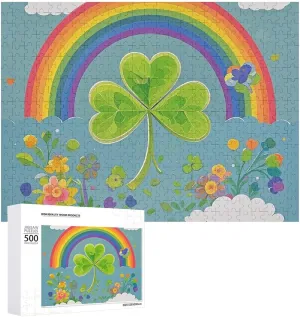 Family, Friend Creative Gift post lure Toys Rainbow Circle Shamrock Wooden Puzzles for Adults 500 PCS Unique Shape Puzzles Wall Art Home Decor for Puzzle Lovers, 