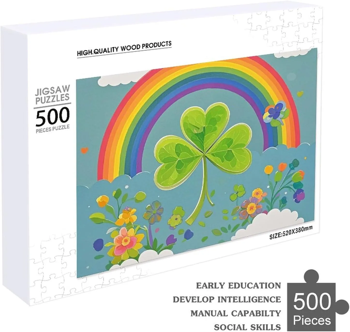 Family, Friend Creative Gift post lure Toys Rainbow Circle Shamrock Wooden Puzzles for Adults 500 PCS Unique Shape Puzzles Wall Art Home Decor for Puzzle Lovers, 