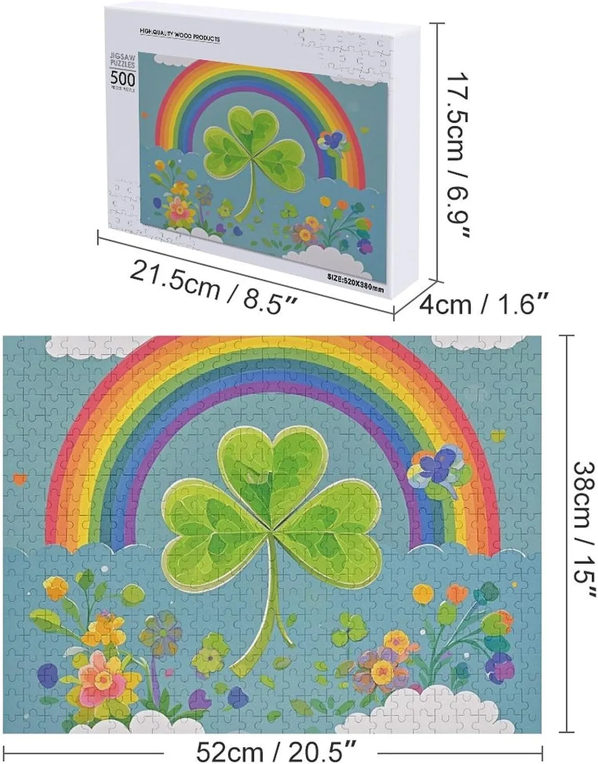 Family, Friend Creative Gift post lure Toys Rainbow Circle Shamrock Wooden Puzzles for Adults 500 PCS Unique Shape Puzzles Wall Art Home Decor for Puzzle Lovers, 