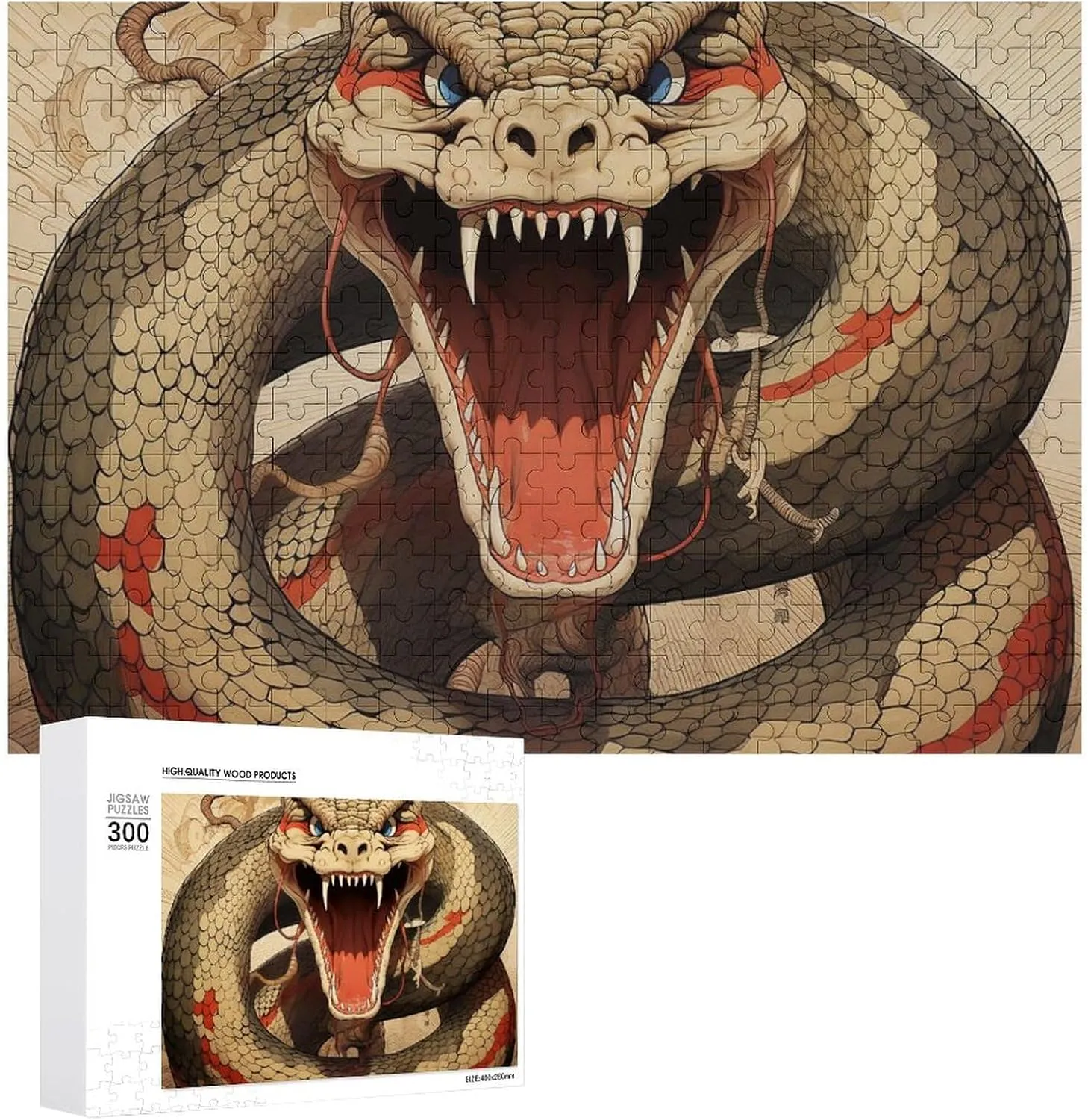 Family, Friend Creative Gift Toys Snake Open flashbulb rainfall wingless rip Mouth Wooden Puzzles for Adults 300 PCS Unique Shape Puzzles Wall Art Home Decor for Puzzle Lovers, 