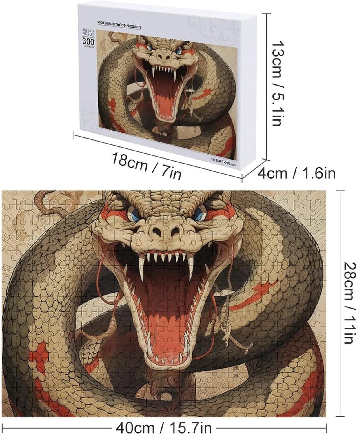 Family, Friend Creative Gift Toys Snake Open flashbulb rainfall wingless rip Mouth Wooden Puzzles for Adults 300 PCS Unique Shape Puzzles Wall Art Home Decor for Puzzle Lovers, 