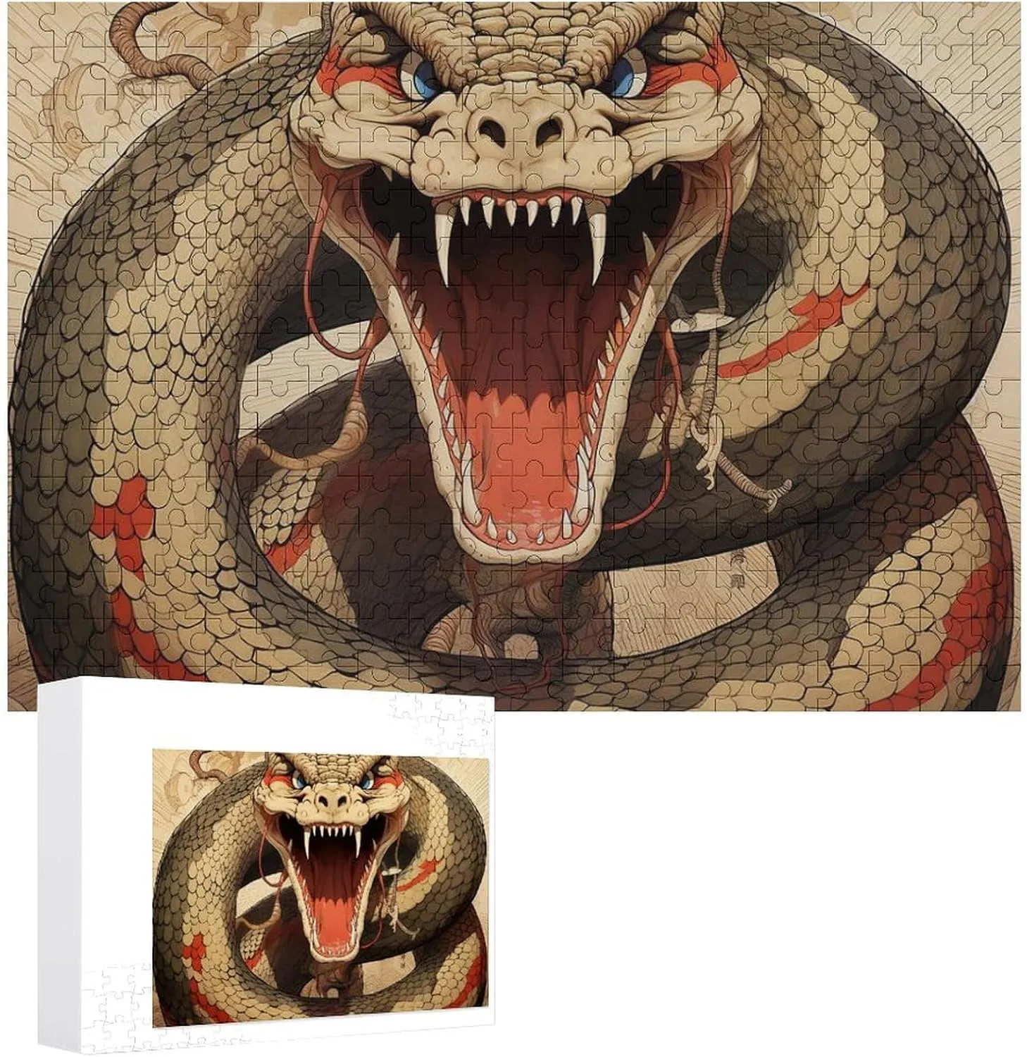 Family, Friend Creative Gift Toys Snake Open flashbulb rainfall wingless rip Mouth Wooden Puzzles for Adults 300 PCS Unique Shape Puzzles Wall Art Home Decor for Puzzle Lovers, 