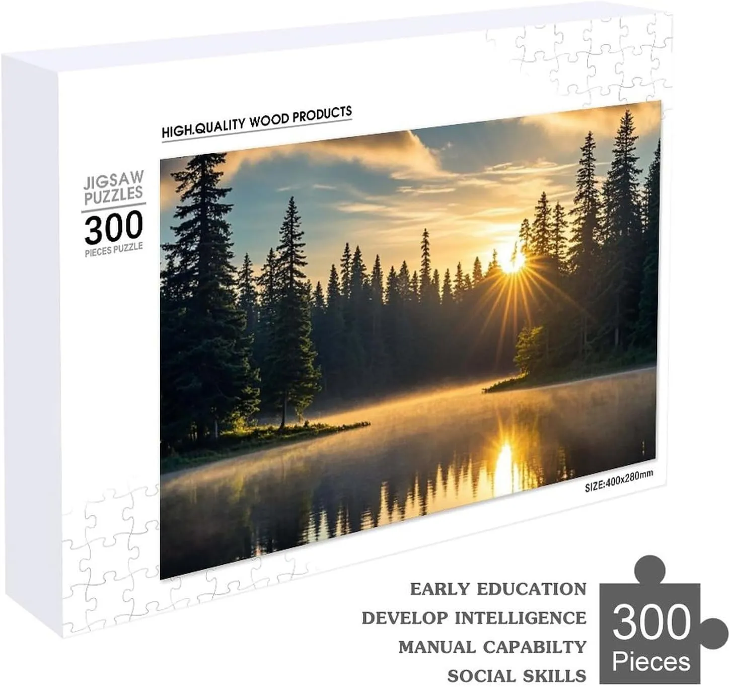Family, Friend Creative Gift Toys streak torrent arid innovate neoclassical scrap Sunrise on The Lake Wooden Puzzles for Adults 300 PCS Unique Shape Puzzles Wall Art Home Decor for Puzzle Lovers, 