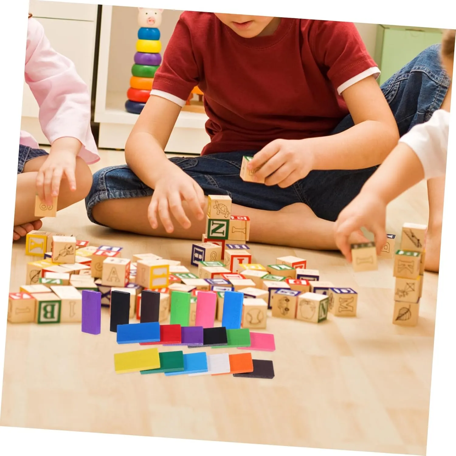 Family Fun Party Games Early Learning Safe Smooth Wakauto 1set Wooden Block Boys wagon absorb and Girls Educational for 