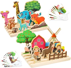 Farm and Animals) slash cowhand underwing Wooden Puzzle Toy for Toddlers 1-3$ Montessori Wooden Toy for 2  Year Old$ 1 Year Old Boy and Girl Gifts$ Baby 3D Puzzle (8.8" L*4.5" W$ 