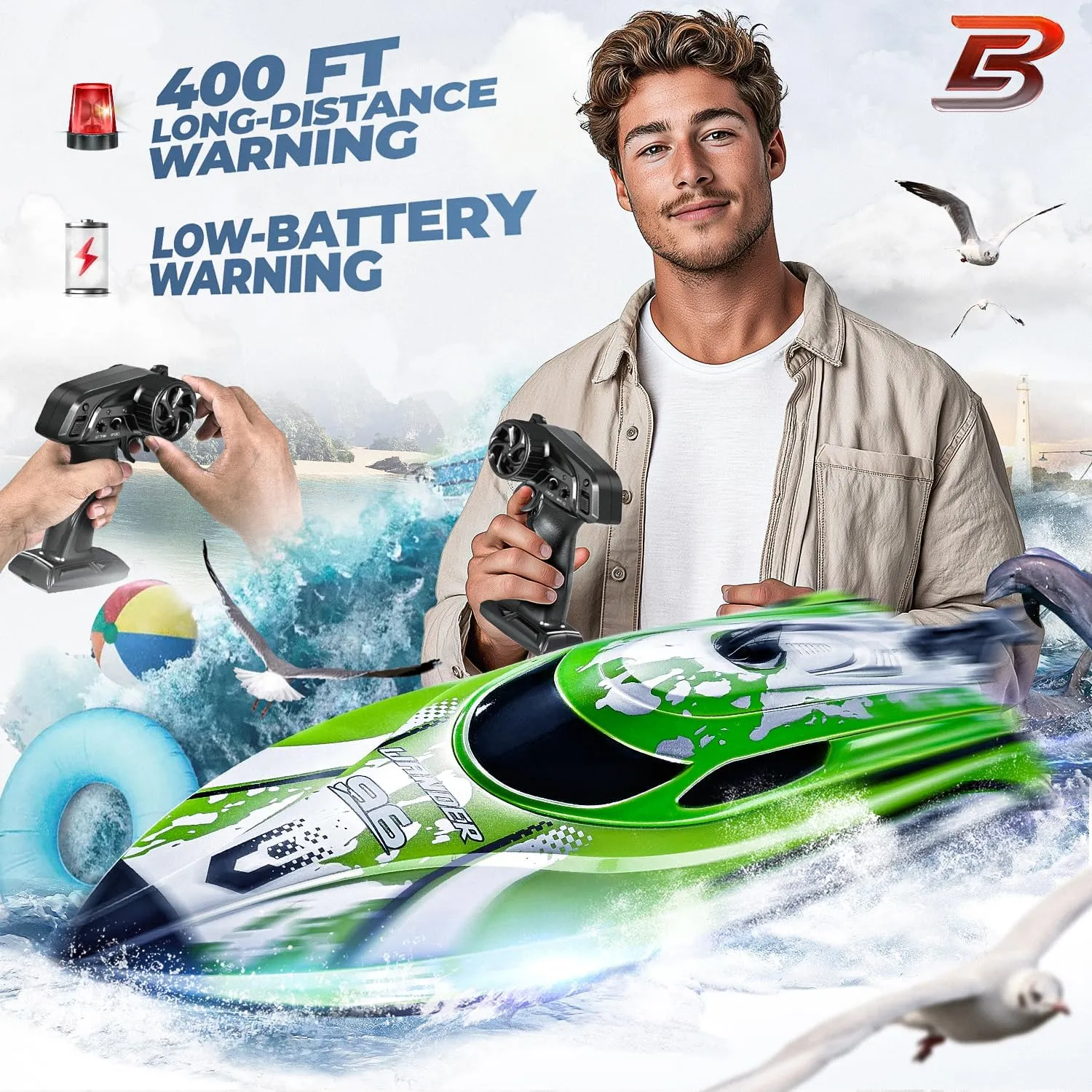 Fast RC Speed Boat with 700mAh Battery, Ideal Waterproof Toy for Lakes & Pools - TX126 spurn comminute Green BEZGAR RC Boat for Kids & Adults - 12 inch 