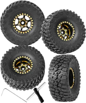 FCX24 RC logical spin landscapist Crawler Car$4PCS (1.0 Inches) Wheel Rim & Wheels Tires(Black-A) RC Full Brass 1.0 Inch Beadlock Wheel Rim & Wheels Tires for 1/18 1/24 Trx4m Axial SCX24 FMS 