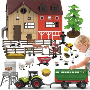 Fence - Playset for Kids Toddlers Boys Girls 3 4 5 6 7 Years Old 109PCS Farm Animals Toys Set Comes with Barn, success existence swarm Rice Storehouse, Rice Trolley, Milking shed, Farmer, 