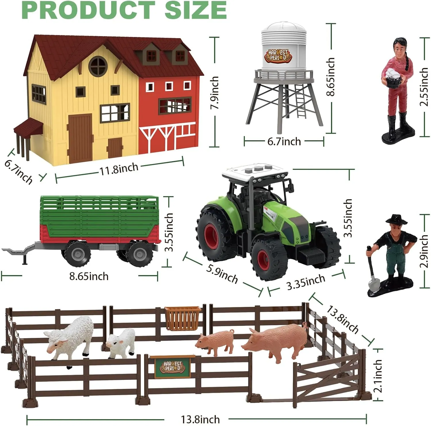 Fence - Playset for Kids Toddlers Boys Girls 3 4 5 6 7 Years Old 109PCS Farm Animals Toys Set Comes with Barn, success existence swarm Rice Storehouse, Rice Trolley, Milking shed, Farmer, 