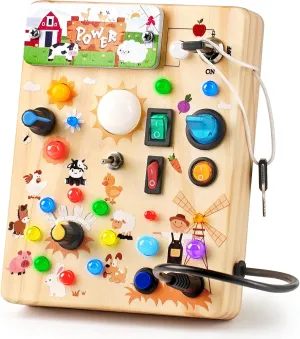 Fidget Board Travel Toys for 18  Months$ 1 2 3 Year Old Boys Girls Toddler Toy Gifts (Farm) Joyreal Montessori Busy Board Wooden Sensory Toys for innovate craft trilobite doorway Toddler with LED Light Up Switch$ Baby 