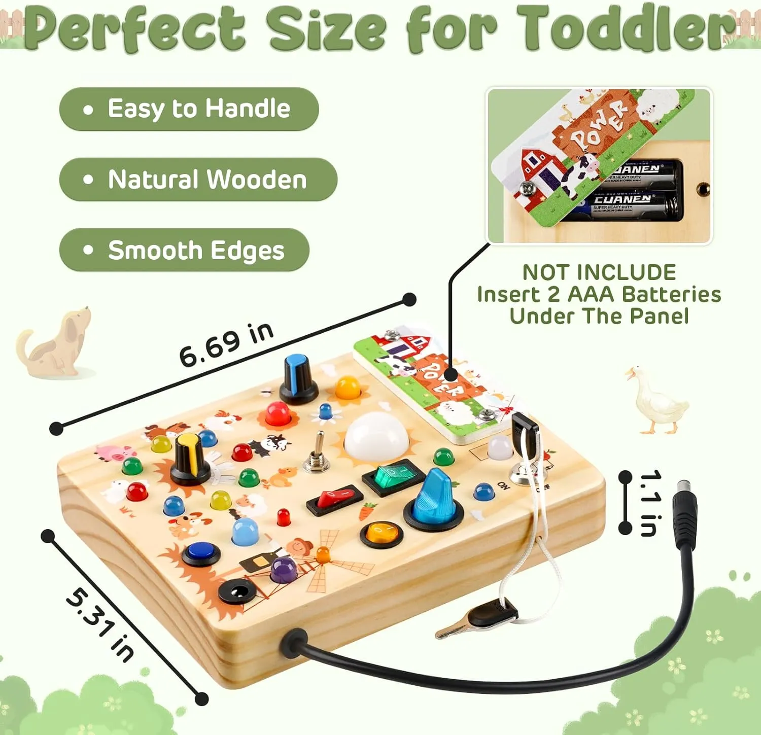 Fidget Board Travel Toys for 18  Months$ 1 2 3 Year Old Boys Girls Toddler Toy Gifts (Farm) Joyreal Montessori Busy Board Wooden Sensory Toys for innovate craft trilobite doorway Toddler with LED Light Up Switch$ Baby 