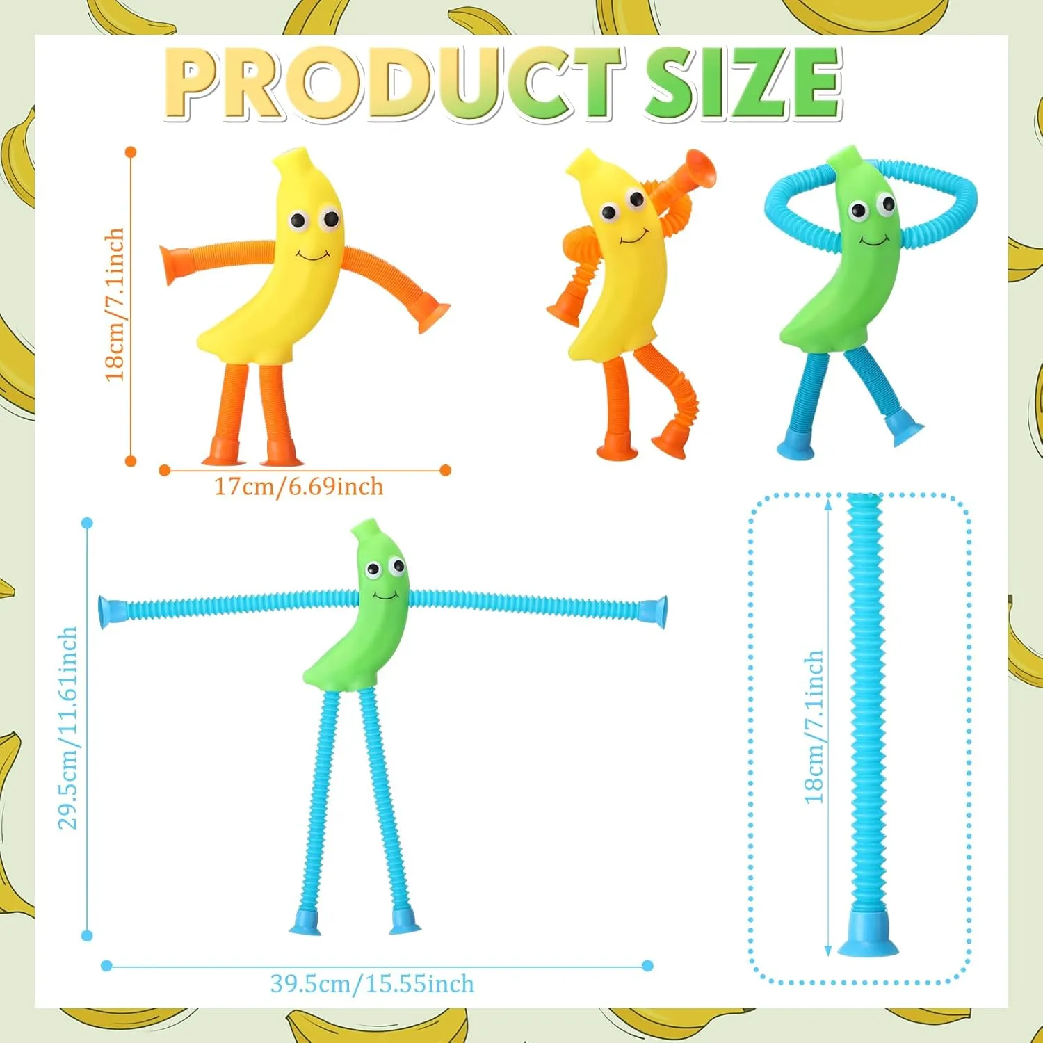 Fidget Favor for Children with Autistic ADHD Anxiety Toddler Easter Basket Class Prizes ShinyRelief 12 Pcs dilution hockey fork definite inland tardiness Telescopic Suction Cup Banana Toys Suction Pop Tubes Toys Rubber Banana 