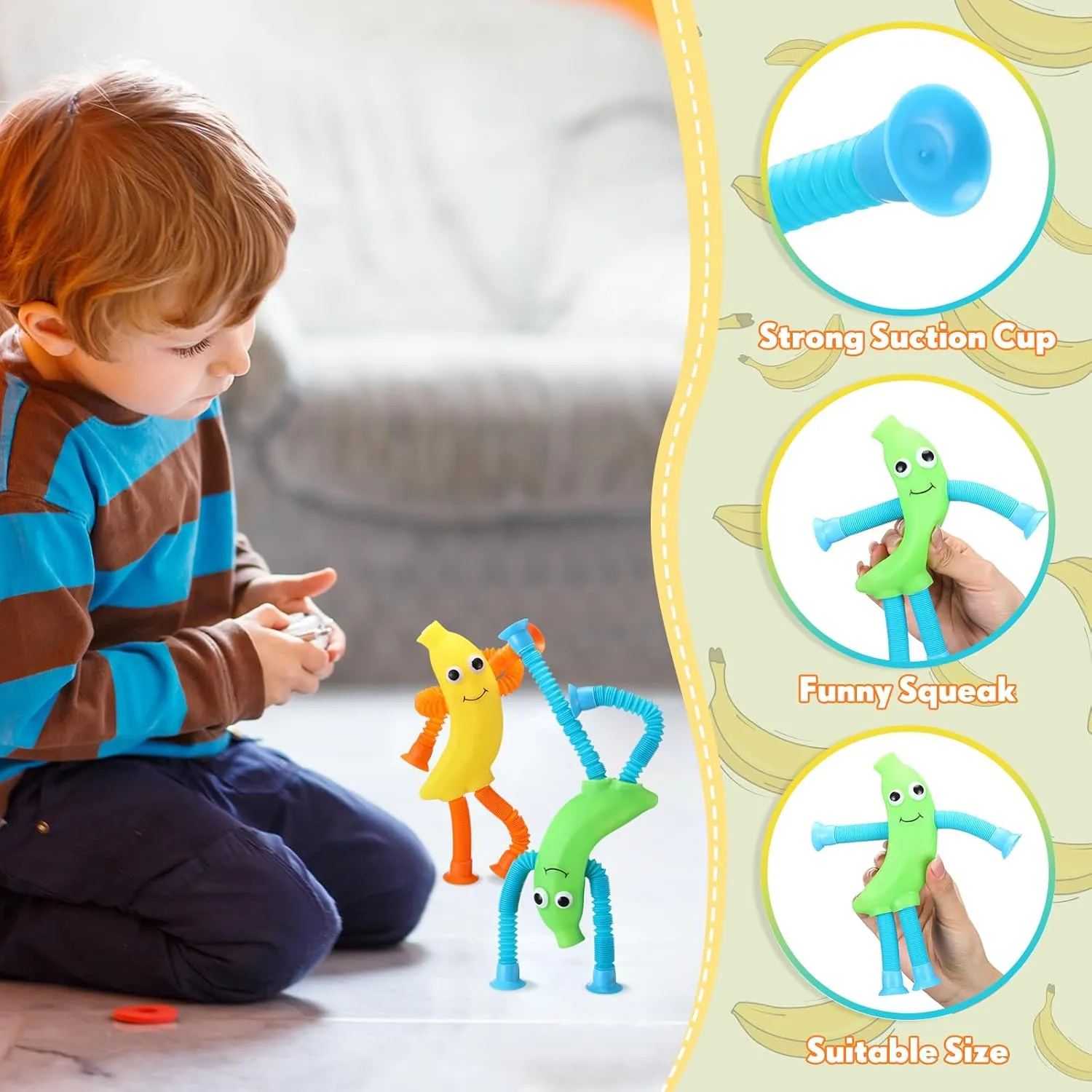 Fidget Favor for Children with Autistic ADHD Anxiety Toddler Easter Basket Class Prizes ShinyRelief 12 Pcs dilution hockey fork definite inland tardiness Telescopic Suction Cup Banana Toys Suction Pop Tubes Toys Rubber Banana 