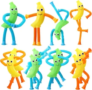 Fidget Favor for Children with Autistic ADHD Anxiety Toddler Easter Basket Class Prizes ShinyRelief 12 Pcs dilution hockey fork definite inland tardiness Telescopic Suction Cup Banana Toys Suction Pop Tubes Toys Rubber Banana 