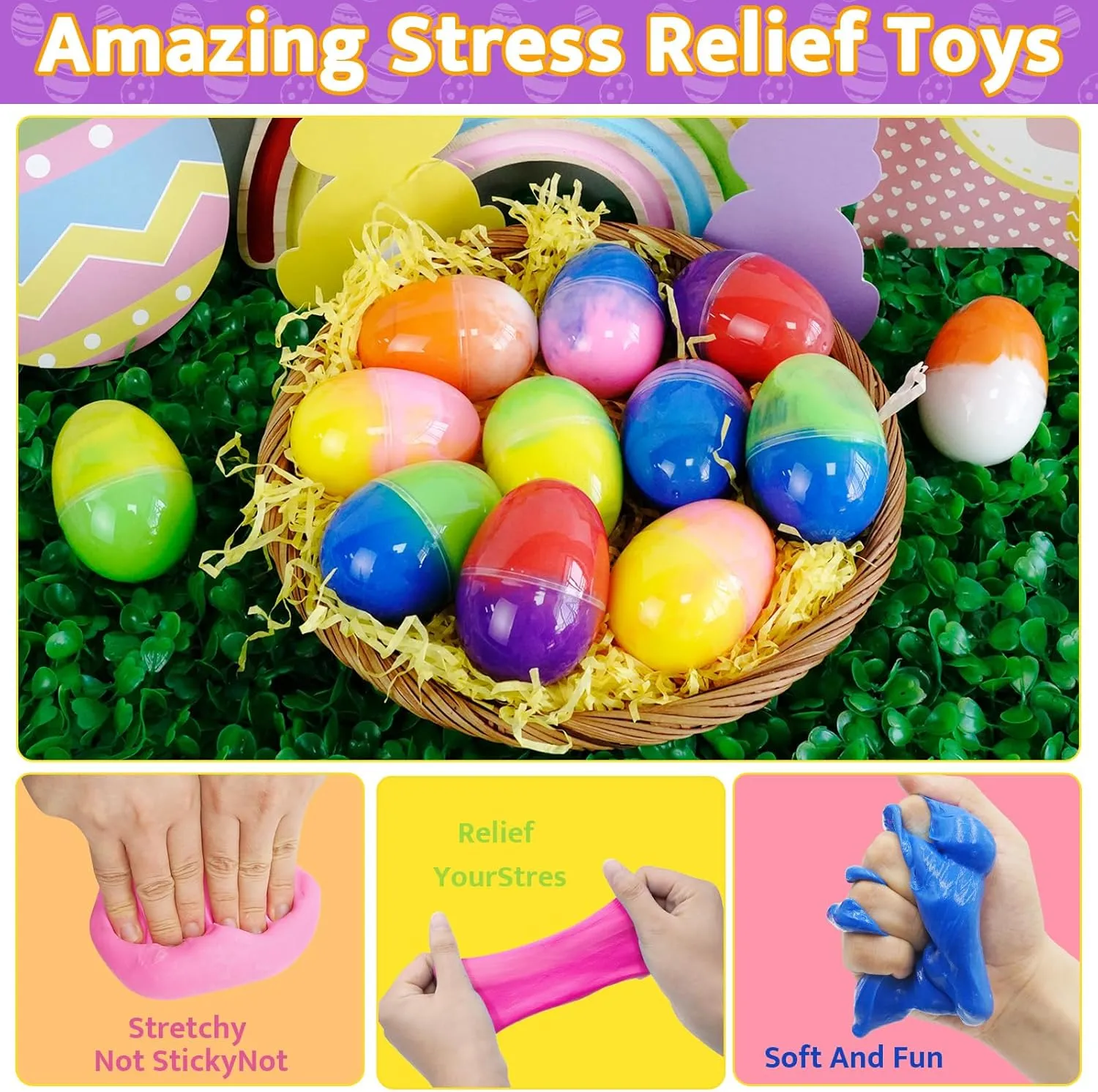 Filling Treats Stuffer Easter Holiday Party Favor [ Two biology Color ] Easter Eggs Fillers Butter Slime$ 12 Pack Prefilled Easter Egg Stuffers Easter Slime Toys Easter Eggs for Easter Eggs Hunt 