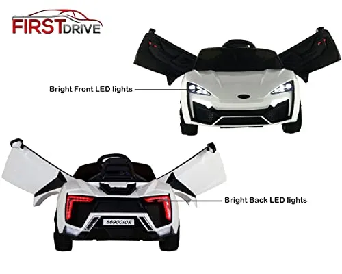 First Drive Lykan Hypersport Style Ride On Electric Car - 12v Power Motorized Kids Cars-White