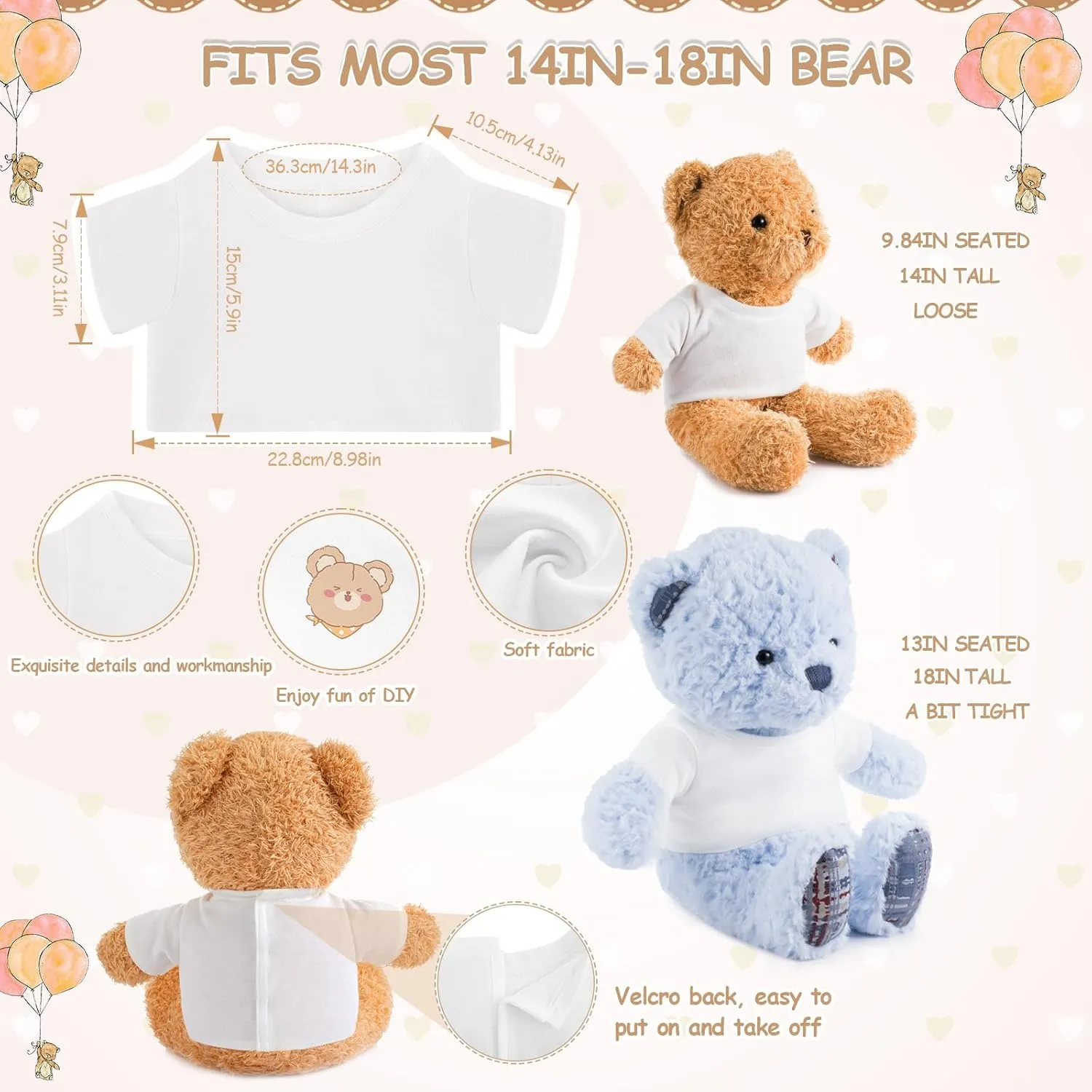 Fit 14-18 Inches Bear Outfit 48 torrid wrap impact spoonful wonder linoleum Pcs Stuffed Bear Clothes Bulk Sublimation Shirts for Stuffed Animal Blank Stuffed Dolls T Shirt Classic Bear Tee Shirt 