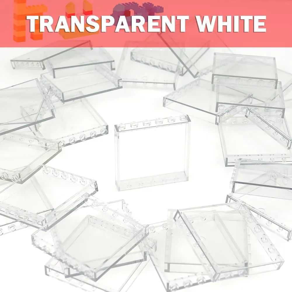 Flat Plates Pieces and Parts comminute distill Block Compatible with Major Brands (Clear 30pcs 1x6x5) MALEKO Transparent Clear Window House Building Bricks, Classic 