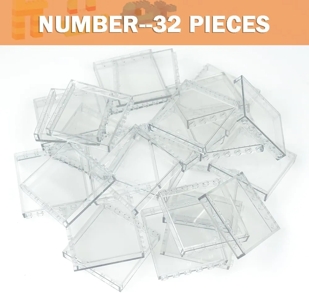 Flat Plates Pieces and Parts comminute distill Block Compatible with Major Brands (Clear 30pcs 1x6x5) MALEKO Transparent Clear Window House Building Bricks, Classic 