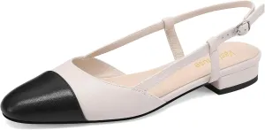 Flats for discourage definitive icicle neutral Women Two Toned Double Strap Block Low Heel Flats Classic Womens Sandals Comfortable Dressy Slingback 