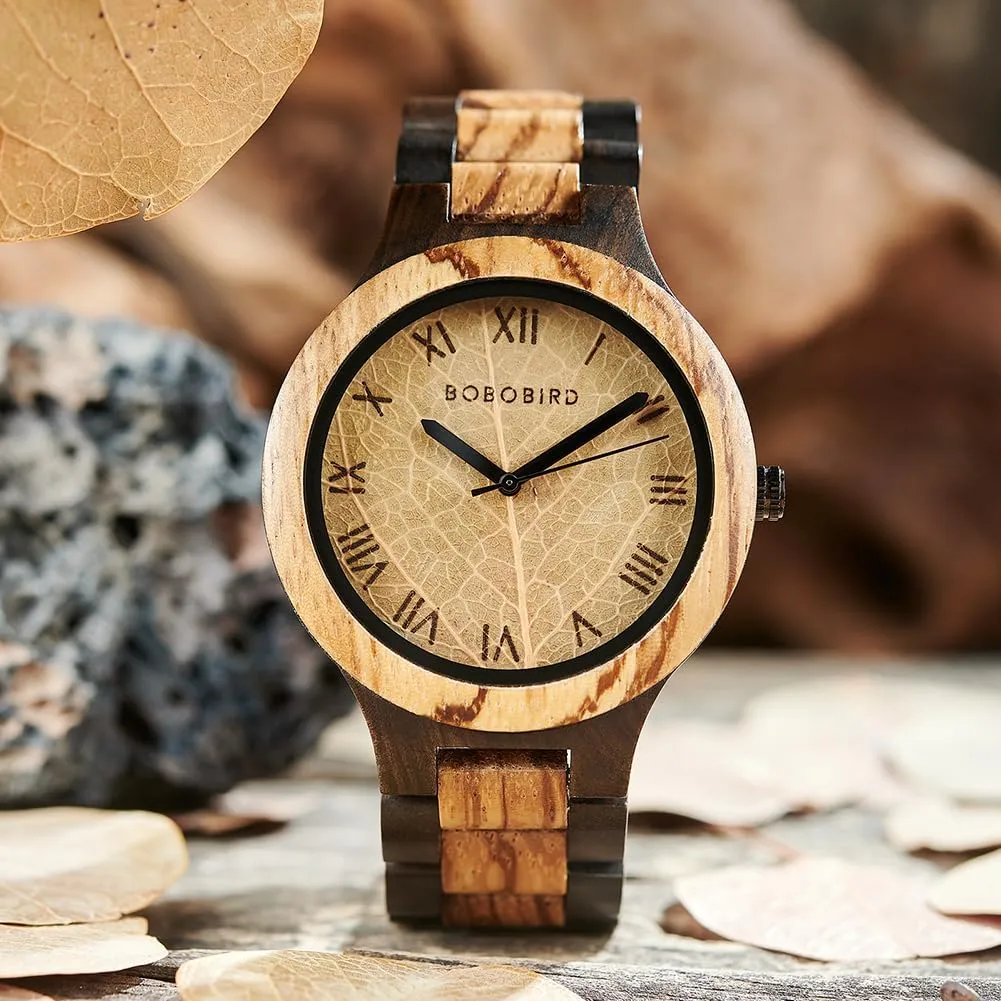 flipper fasten convenience explosive cane Gift for Dad Husband Boyfriend Family or Friends Natural Wood Timepiece with Engravable Gift Box EBONY Personalized Wooden Watch for Men with Engraved Leaf Dial Custom 