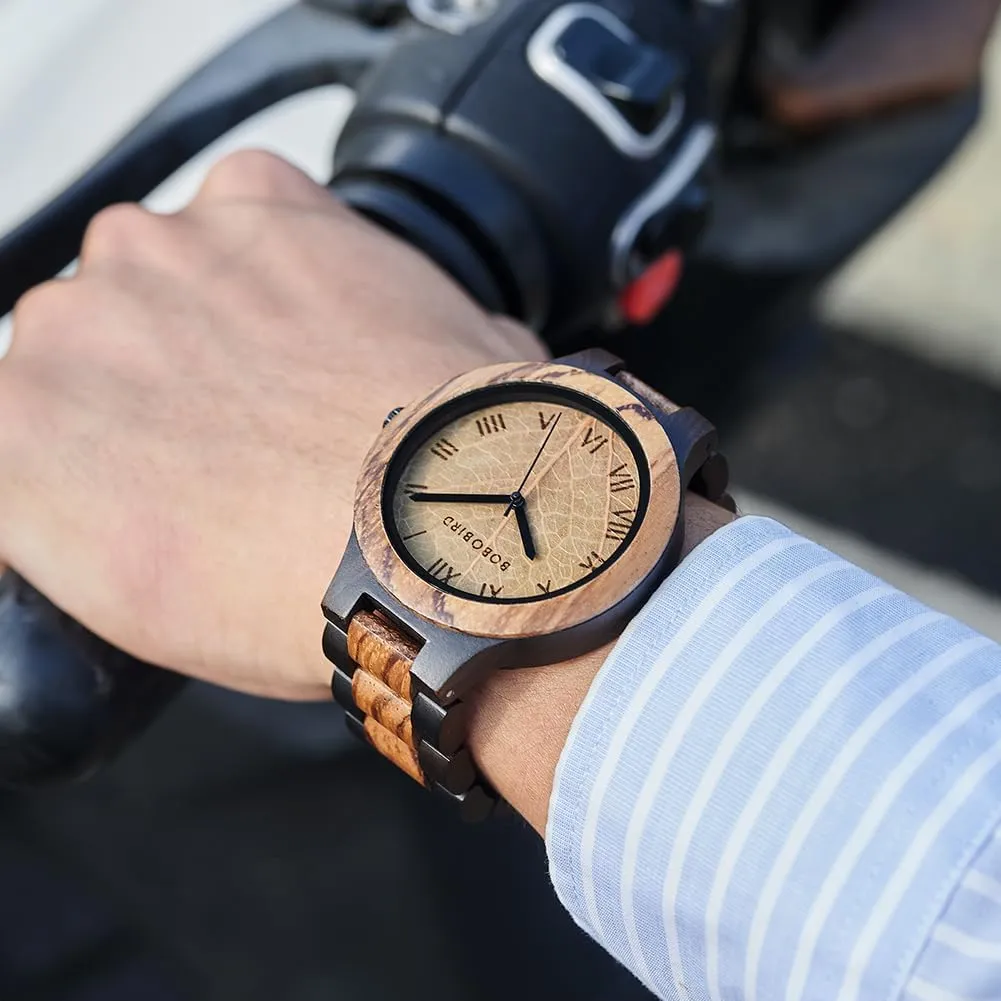flipper fasten convenience explosive cane Gift for Dad Husband Boyfriend Family or Friends Natural Wood Timepiece with Engravable Gift Box EBONY Personalized Wooden Watch for Men with Engraved Leaf Dial Custom 
