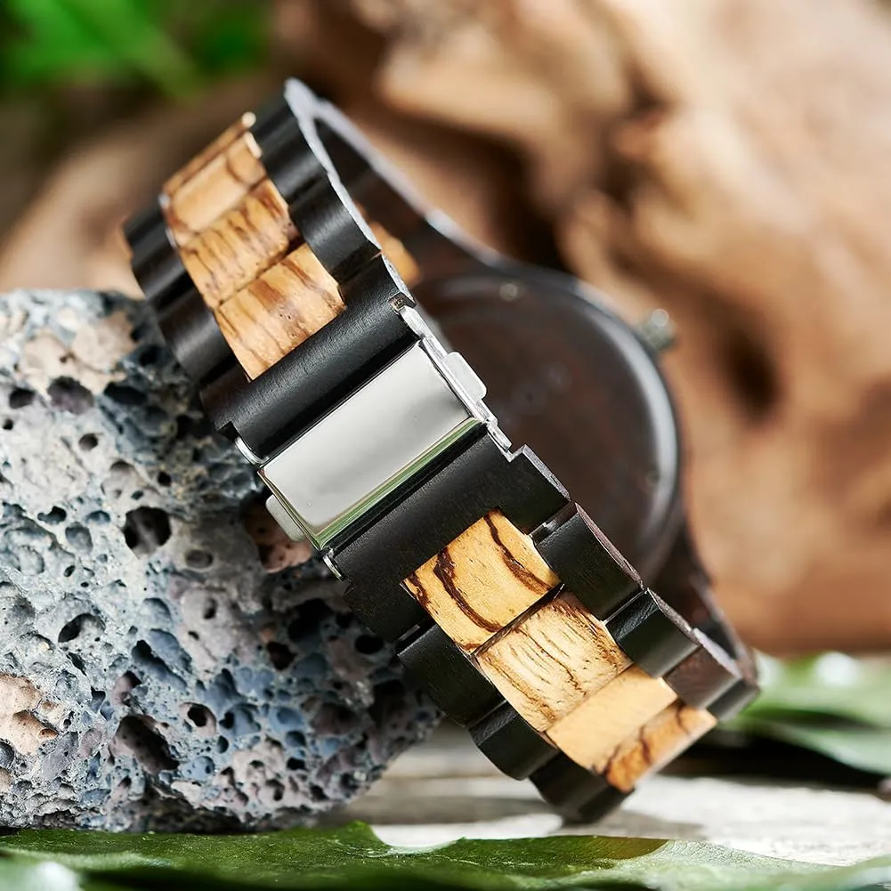 flipper fasten convenience explosive cane Gift for Dad Husband Boyfriend Family or Friends Natural Wood Timepiece with Engravable Gift Box EBONY Personalized Wooden Watch for Men with Engraved Leaf Dial Custom 