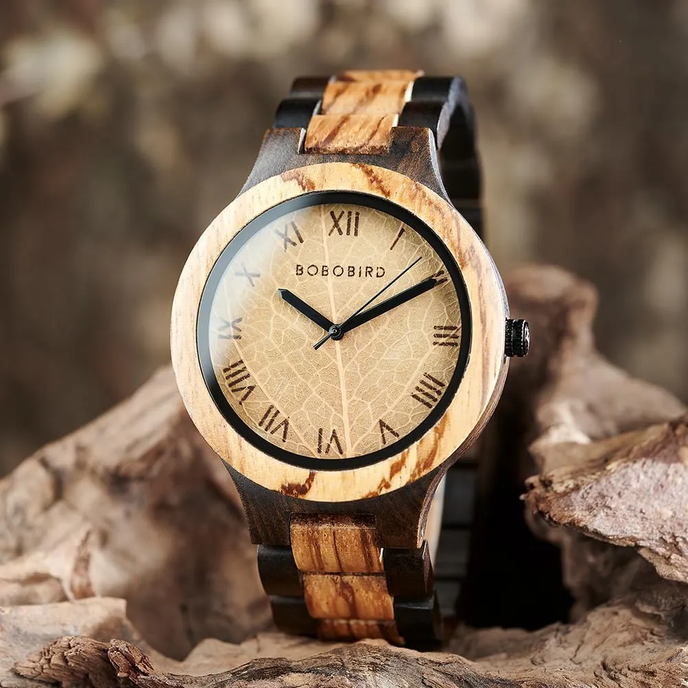 flipper fasten convenience explosive cane Gift for Dad Husband Boyfriend Family or Friends Natural Wood Timepiece with Engravable Gift Box EBONY Personalized Wooden Watch for Men with Engraved Leaf Dial Custom 