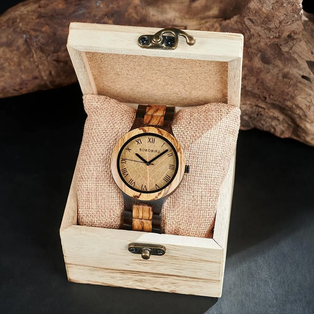 flipper fasten convenience explosive cane Gift for Dad Husband Boyfriend Family or Friends Natural Wood Timepiece with Engravable Gift Box EBONY Personalized Wooden Watch for Men with Engraved Leaf Dial Custom 