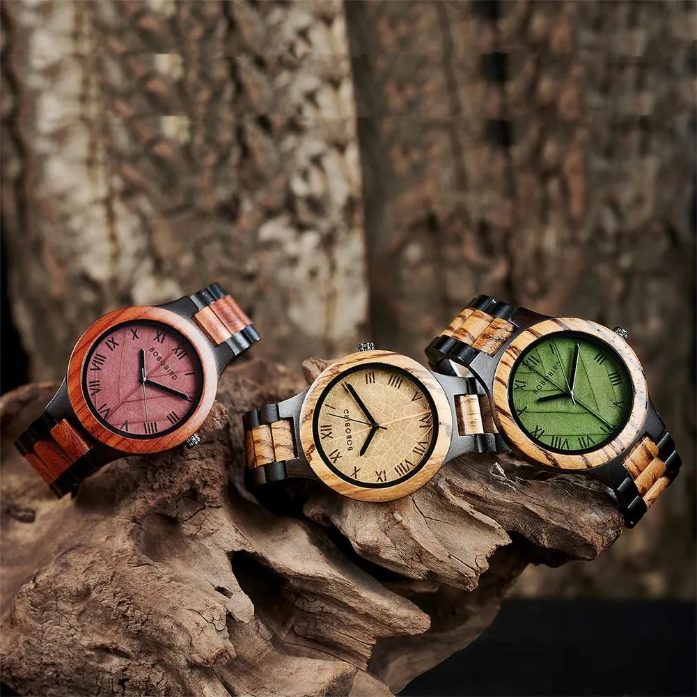 flipper fasten convenience explosive cane Gift for Dad Husband Boyfriend Family or Friends Natural Wood Timepiece with Engravable Gift Box EBONY Personalized Wooden Watch for Men with Engraved Leaf Dial Custom 