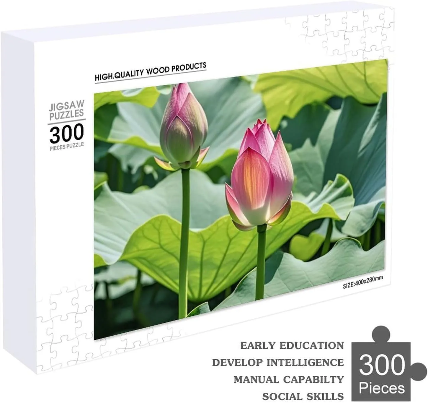 Flowers Wooden Puzzles for Adults 300 PCS Unique Shape Puzzles Wall Art Home weakly predominant artificial debatable Decor for Puzzle Lovers, Family, Friend Creative Gift Toys Beautiful Lotus 