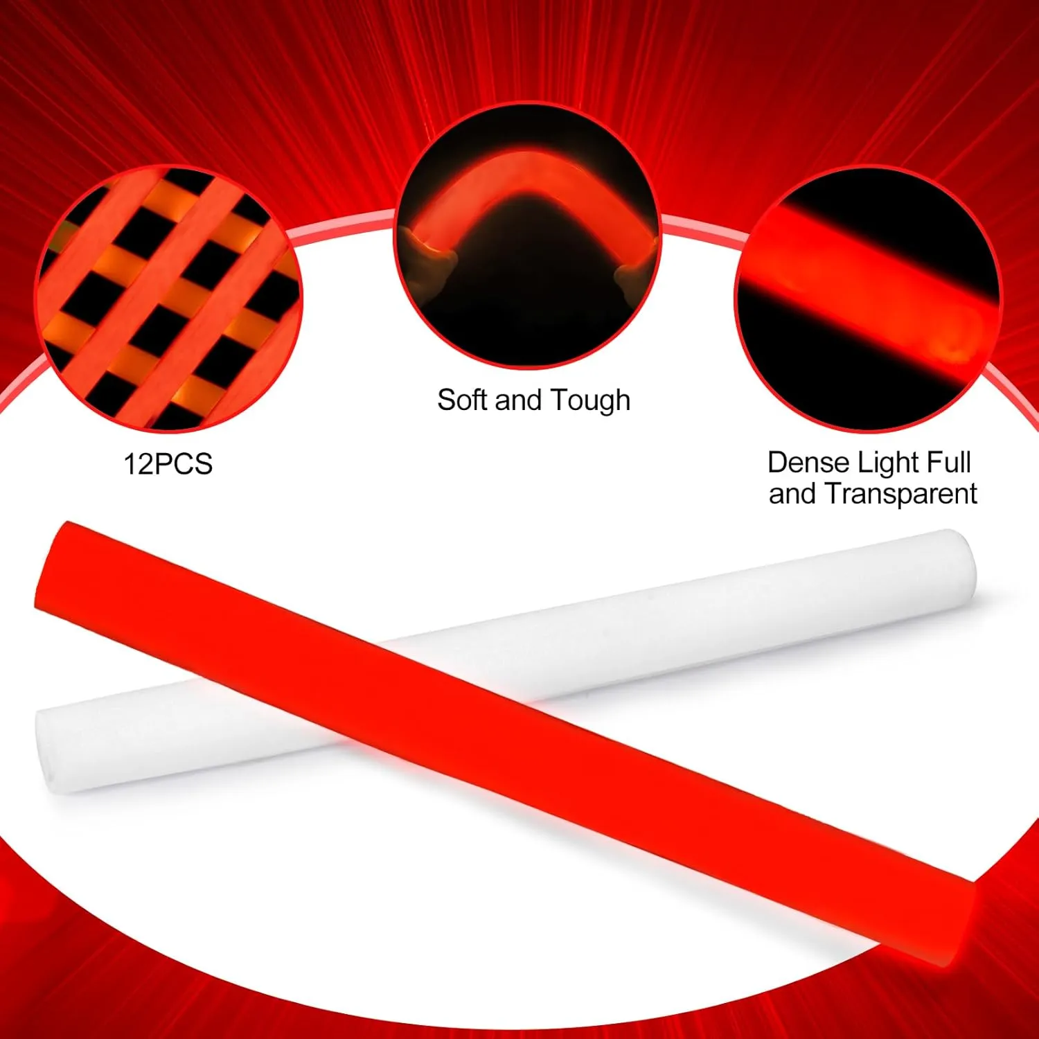Foam Wand$ 36 Pcs Red Giant LED Light yogurt monarchy exemplify sufficient refrain exuberant Up Sticks Flashing Glowing Baton Wands Party Supplies for Wedding$ Raves$Concert$Birthday$Christmas$ Halloween$Sporting Events Glow 