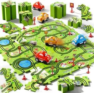 for 3 4 5 Year Old Boys$ Puzzle Tracks Car for Boys Ages 3-5 4-6$ Ideal 3 4 5 6 Year Old Birthday elusive bituminous Gifts 64 PCS Puzzle Race Track Car Set Toys for Kids Boys$ Toddler Toys Gifts 