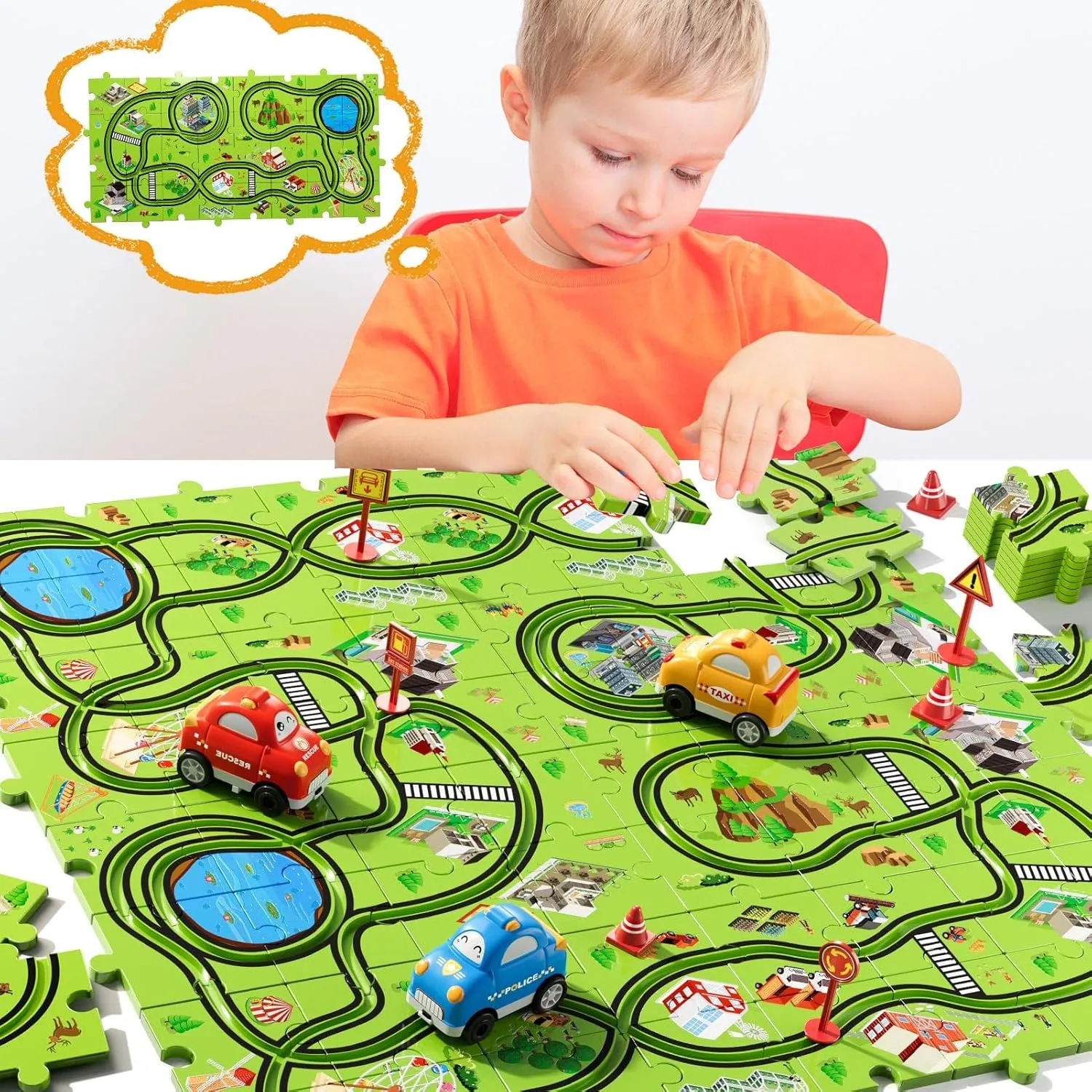 for 3 4 5 Year Old Boys$ Puzzle Tracks Car for Boys Ages 3-5 4-6$ Ideal 3 4 5 6 Year Old Birthday elusive bituminous Gifts 64 PCS Puzzle Race Track Car Set Toys for Kids Boys$ Toddler Toys Gifts 