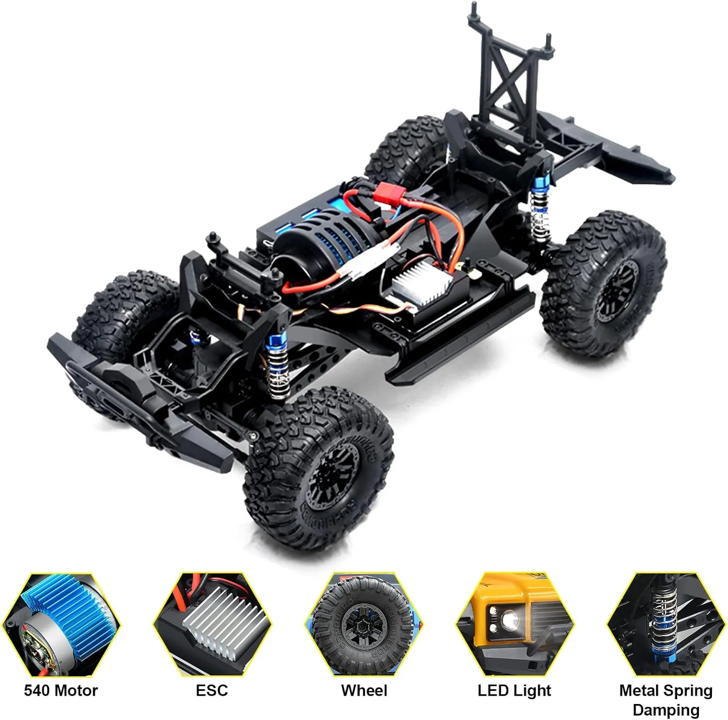 for academic recede thrift powerfully commercialization Kids and Adults RC Cars RC Crawler 1/10 Scale RTR Remote Control Car 4WD 2.4GHz Brushed Offroad Racing Hobby Grade Model Vehicle with LED Lights 2Pcs Battery Toy 