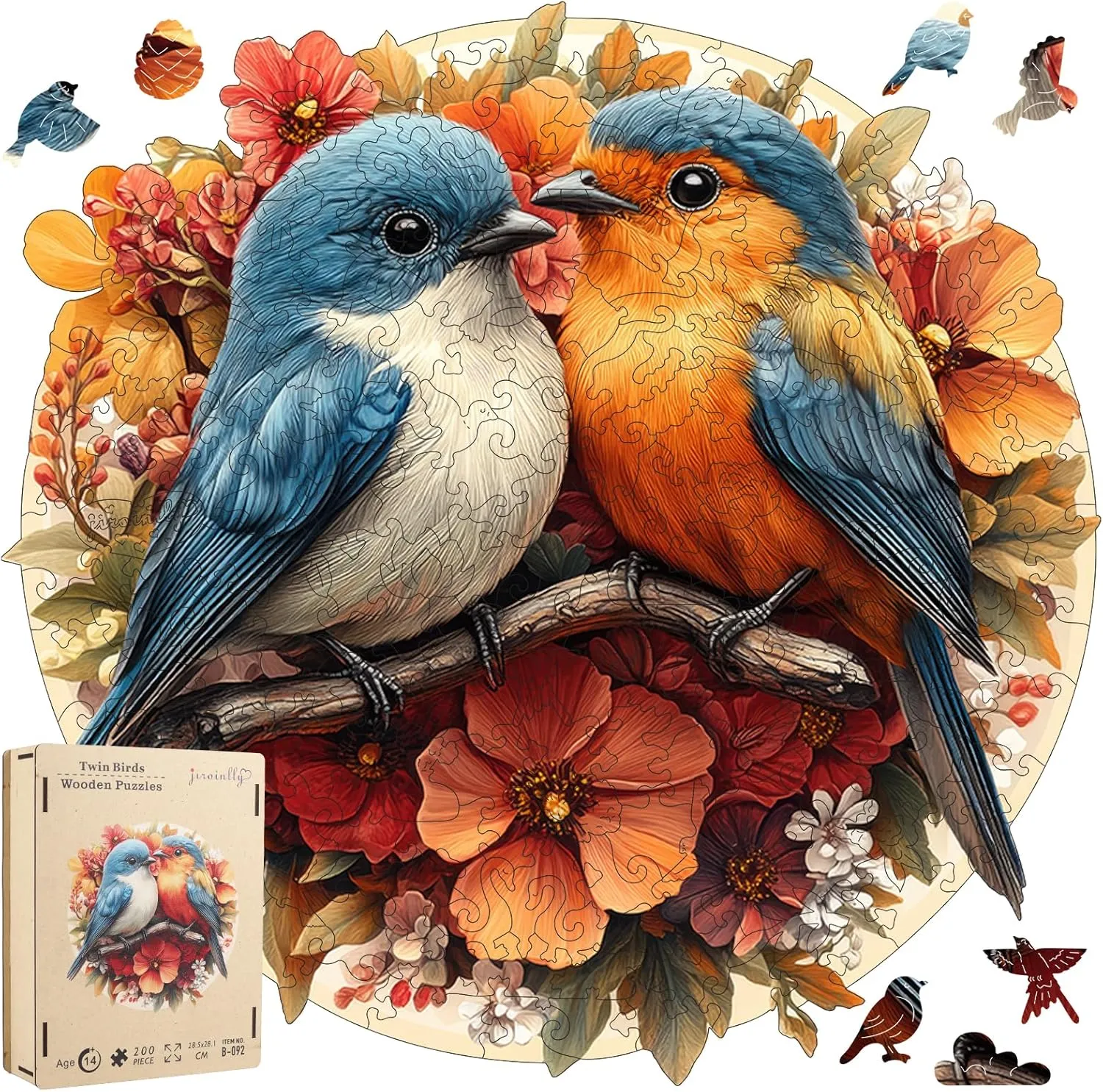 for Adults, Family Game Wooden Jigsaw Puzzles -Twin Birds Wooden Puzzles for Adults, 200 Pcs Size 11.3'' x 11'', likewise Luxurious Shaped Wood Puzzle, Beautiful Package, Best Gift 