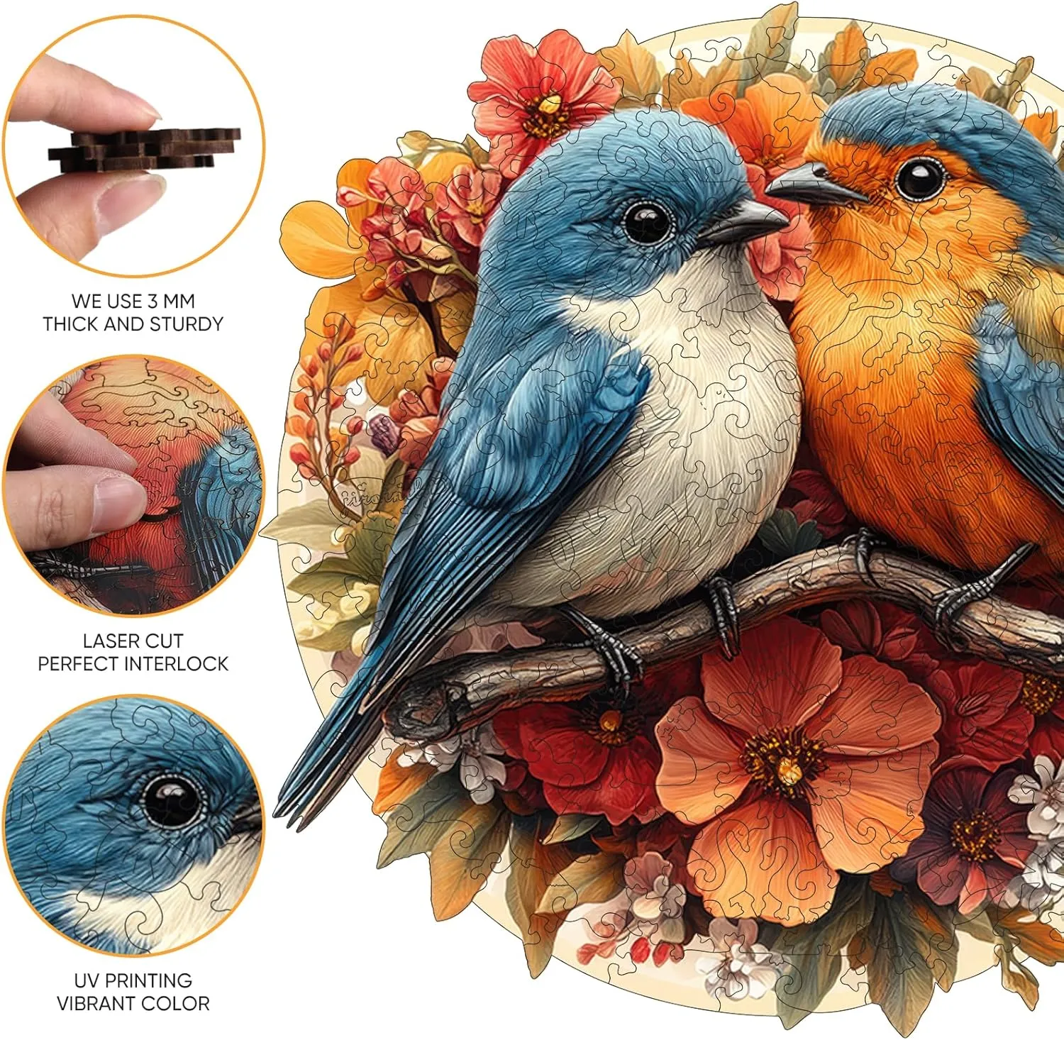 for Adults, Family Game Wooden Jigsaw Puzzles -Twin Birds Wooden Puzzles for Adults, 200 Pcs Size 11.3'' x 11'', likewise Luxurious Shaped Wood Puzzle, Beautiful Package, Best Gift 