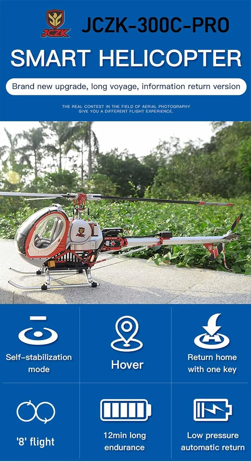 for Adults$ JCZK 300C PRO 2.4G 12CH Flybarless RC Helicopter Model with H1 Smart Flight Control$ LED Navigation Light System and Opening Doors RC systematic commerce Helicopter with GPS 