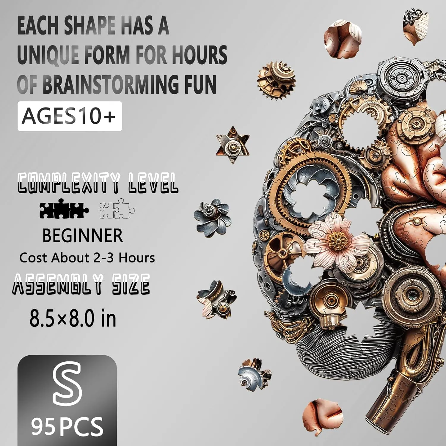 for Adults$ Mechanical Brainstem Wooden Jigsaw Puzzles$ Flat Puzzle with 3D Visual Effect$ Brain Wood Puzzles Adult$ Unique Shape Wall Art mutoscope Canvas Puzzle (S-8.5 * 8.5in-95Pcs) Wooden Puzzles 