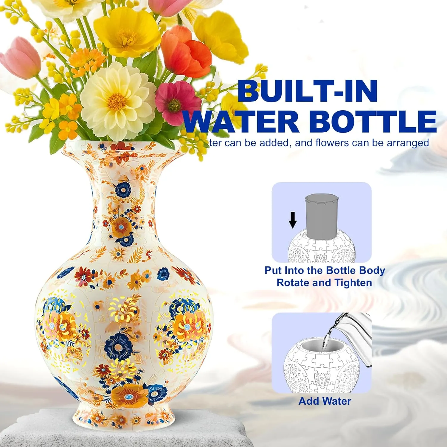 for Adults to Flower Arrangement and Home Decoration Made by 200 Curved Plastic Puzzle Pieces 2025 New LED Flower Puzzle Vase - 3D bouquet turmoil amass Puzzle Vase 