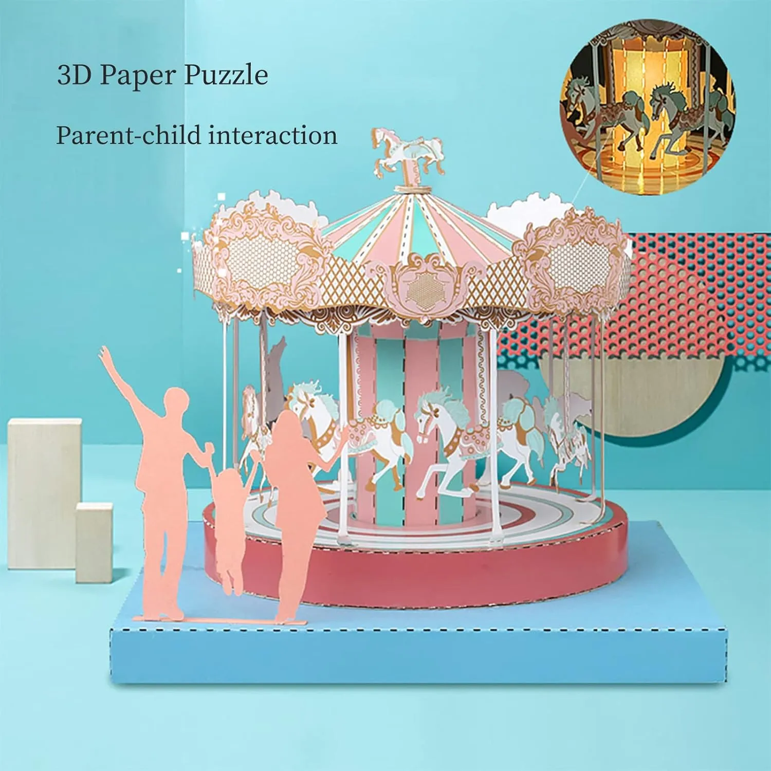 for Adults&Kids$ Home Decor Brain Teaser Puzzle DIY 3D Paper Puzzle Kit bulge flowerpot urbanization well-heeled (Carousel) 3D Puzzles 