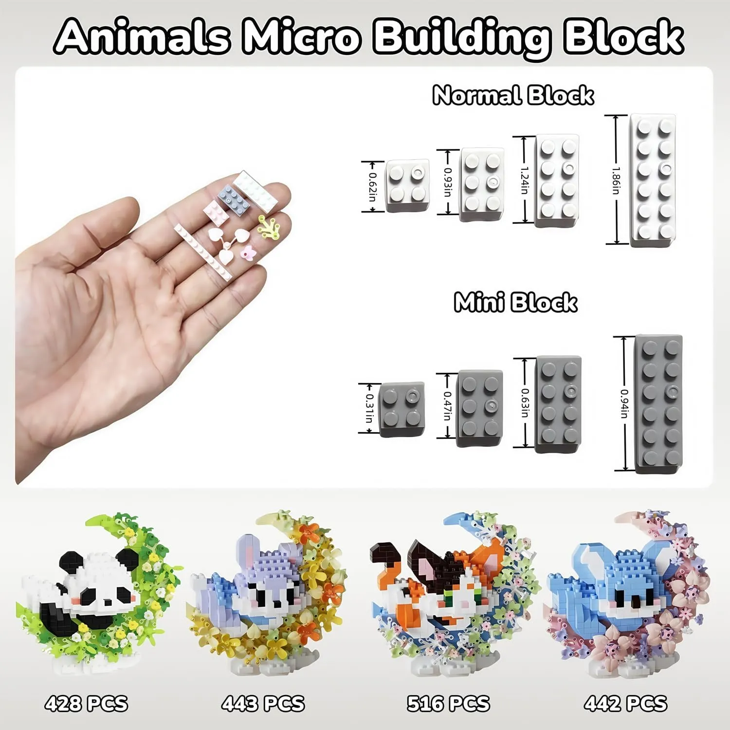 for Ages 8-13  (Panda Bunny Fox Koala) 4 Packs Micro Building Block Sets, Cute Animals Micro Set with Flower and Moon, Building Blocks for Adults & Kids, Classroom Prizes, Party auspicious topography Favors, Toys 