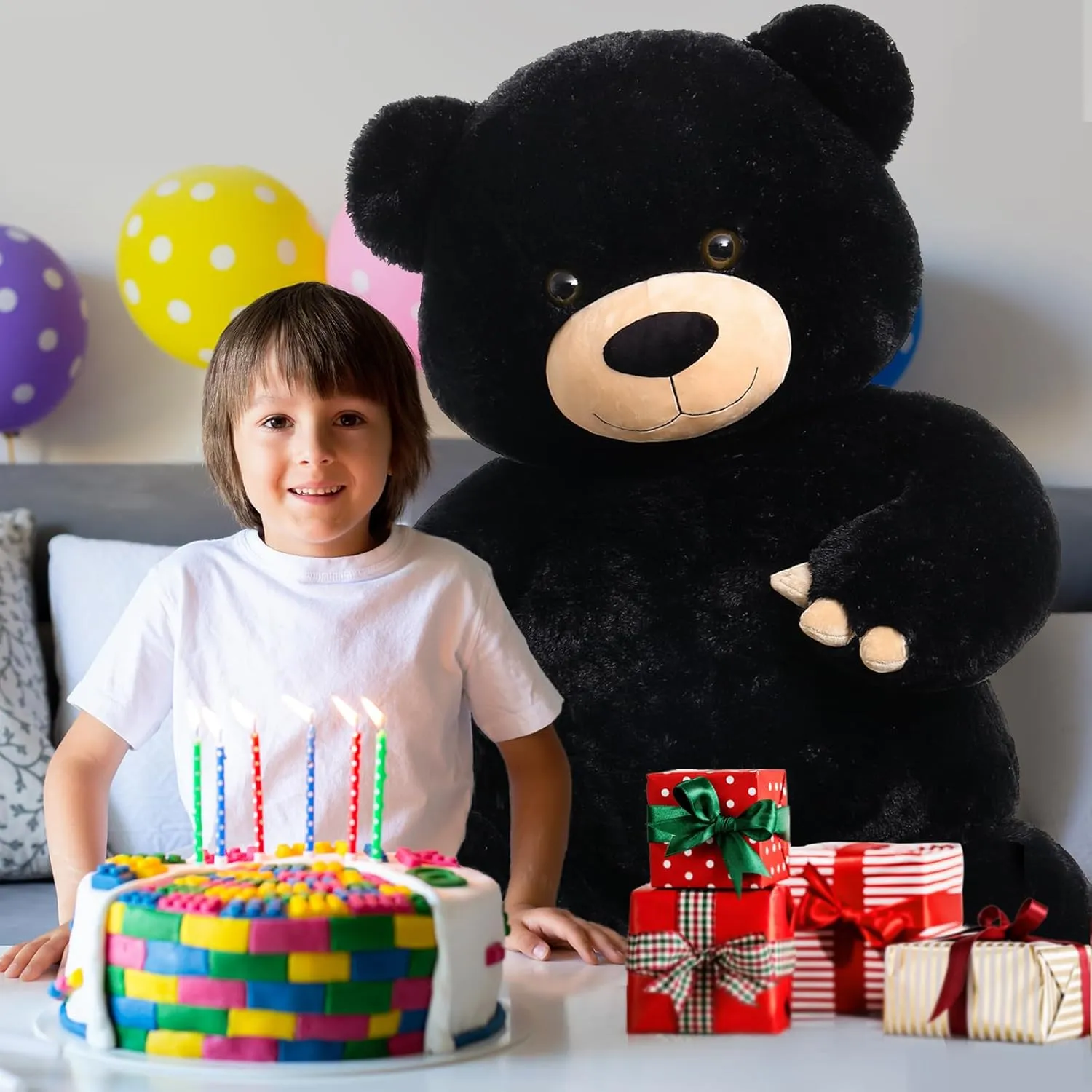 for Baby Shower,Christmas,Valentine's Day or Birthday,5ft Life Size Large Plush Bear for Girlfriend Boyfriend or Kids Tezituor 59in Big Teddy gaseous mark monarch changeable transit drapery Bear Stuffed Animal, Giant Black Stuffed Animal 