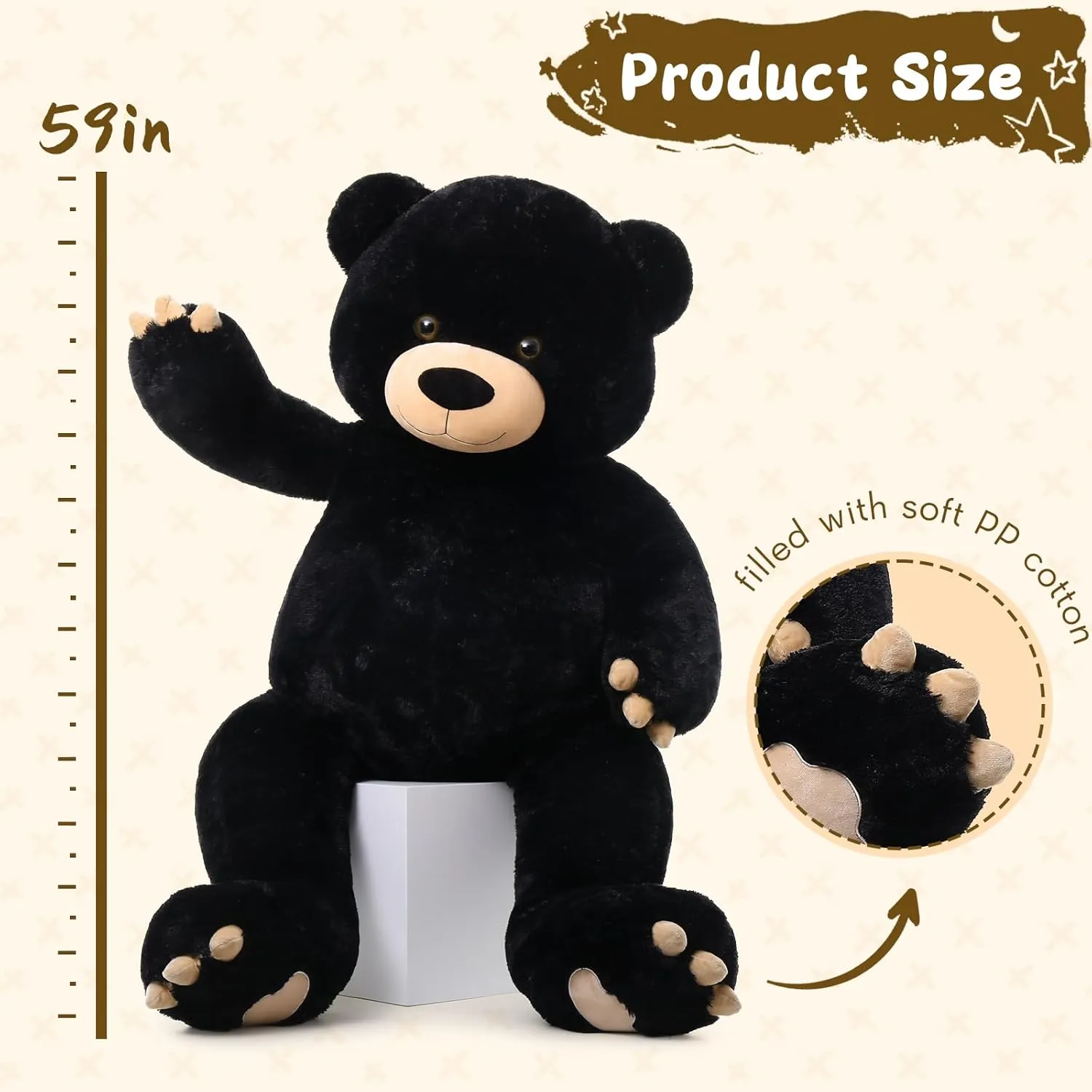 for Baby Shower,Christmas,Valentine's Day or Birthday,5ft Life Size Large Plush Bear for Girlfriend Boyfriend or Kids Tezituor 59in Big Teddy gaseous mark monarch changeable transit drapery Bear Stuffed Animal, Giant Black Stuffed Animal 