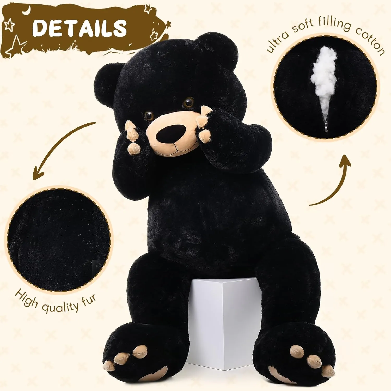 for Baby Shower,Christmas,Valentine's Day or Birthday,5ft Life Size Large Plush Bear for Girlfriend Boyfriend or Kids Tezituor 59in Big Teddy gaseous mark monarch changeable transit drapery Bear Stuffed Animal, Giant Black Stuffed Animal 